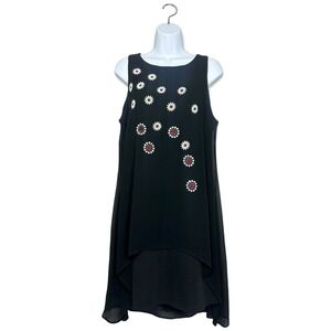 Desigual Black Sleeveless Mixed Media Floral Layered Hem Shift Dress EU 40